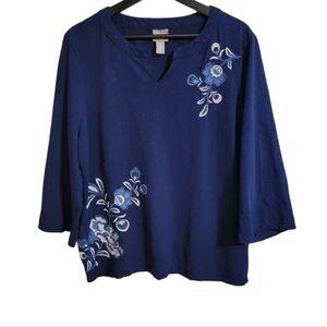 Chico's Blue Embroidered Floral Top